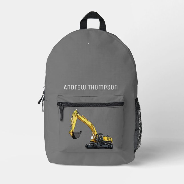 Excavator Construction Equipment Name  Printed Backpack (Front)