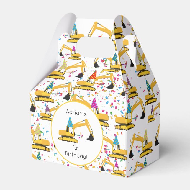 Excavator Construction Truck Birthday Party Favor Box (Front Side)