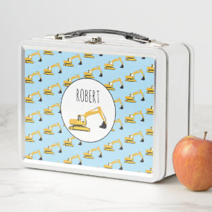 Excavator Construction Truck Customized Boys Name Metal Lunch Box