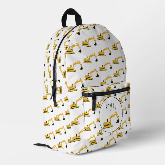 Excavator Construction Truck Customized Boys Name Printed Backpack (Back Corner Left)