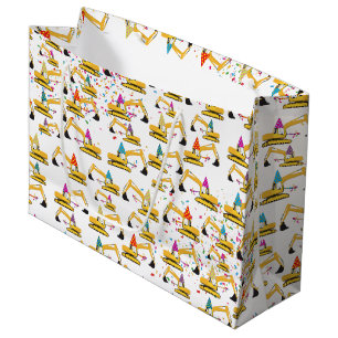 Excavator Construction Truck Party Pattern Large Gift Bag
