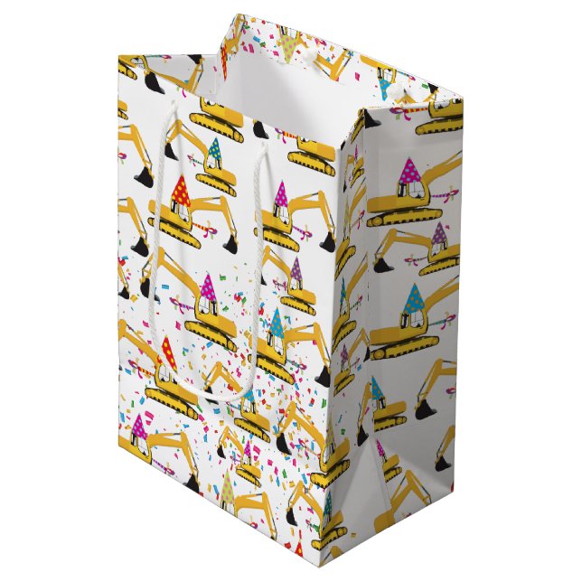 Excavator Construction Truck Party Pattern Medium Gift Bag (Front Angled)