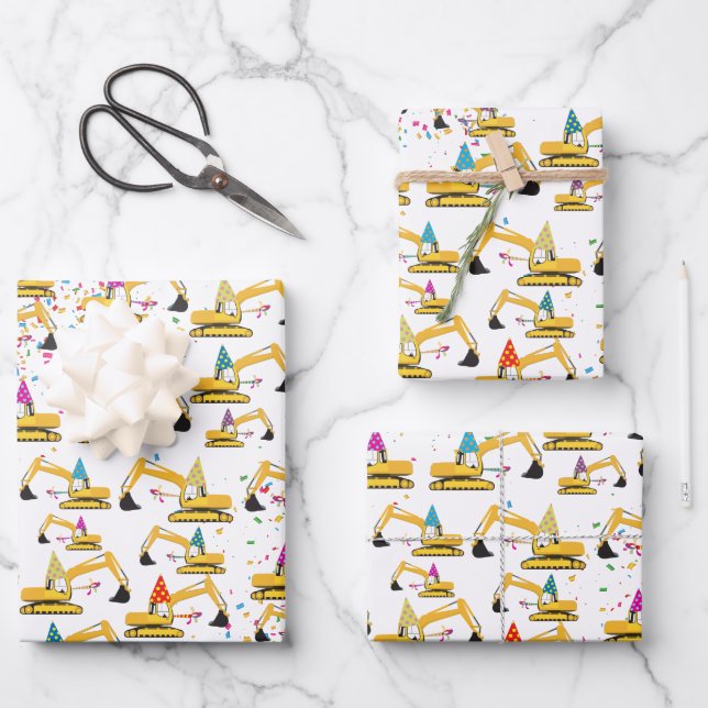 Excavator Construction Truck Party Pattern Wrapping Paper Sheet (Front)