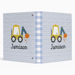 Excavator Construction Truck Striped Notebook Binder