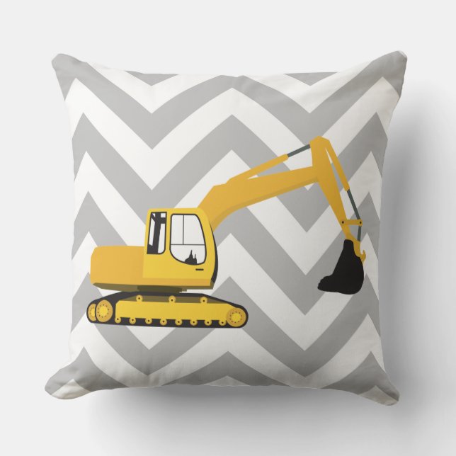 Excavator Construction Truck Throw Pillow (Front)