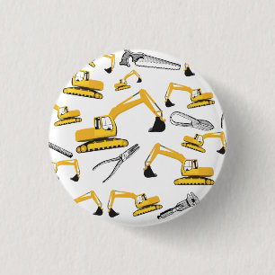 Excavator Construction Trucks and Tools Pattern 1 Inch Round Button