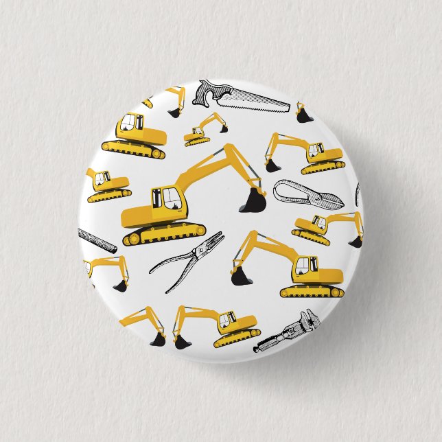 Excavator Construction Trucks and Tools Pattern 1 Inch Round Button (Front)