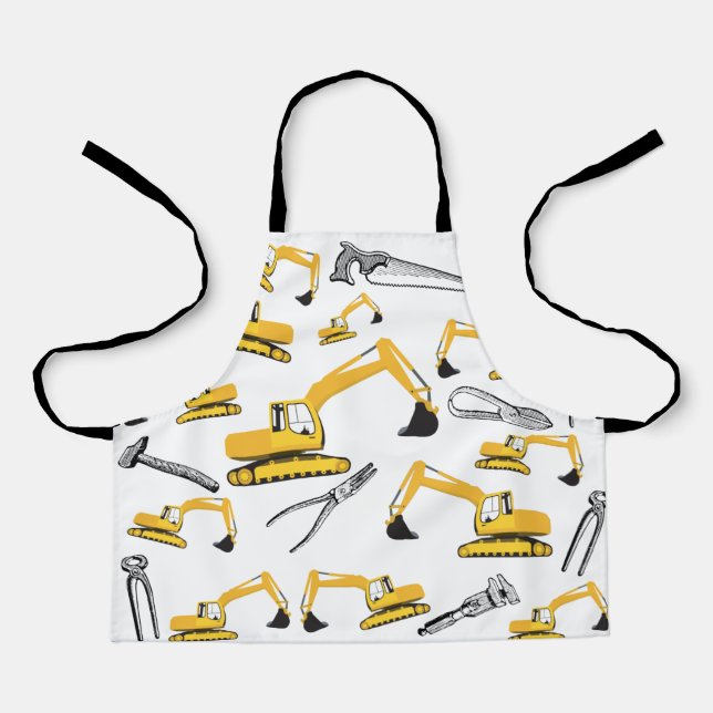 Excavator Construction Trucks and Tools Pattern Apron (Front)