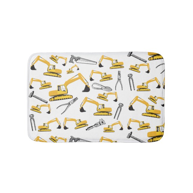 Excavator Construction Trucks and Tools Pattern Bath Mat (Front)