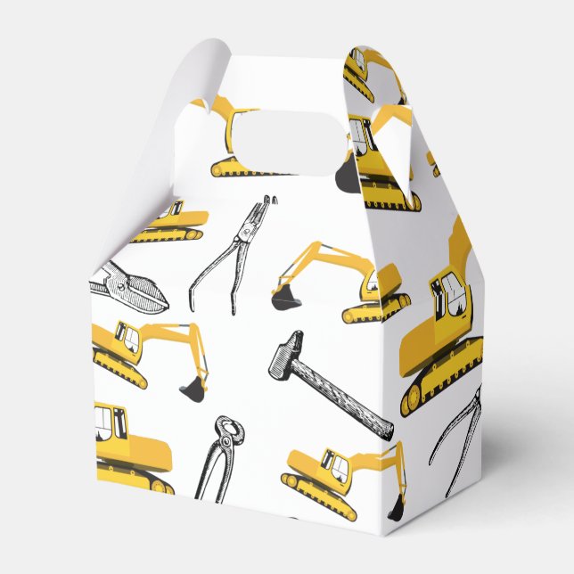 Excavator Construction Trucks and Tools Pattern Favor Box (Front Side)