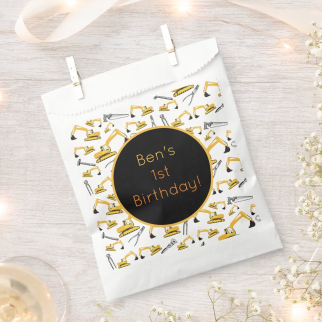 Excavator Construction Trucks and Tools Pattern Favour Bag (Clipped)