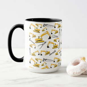 Excavator Construction Trucks and Tools Pattern Mug