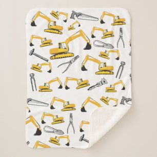 Excavator Construction Trucks and Tools Pattern Sherpa Blanket