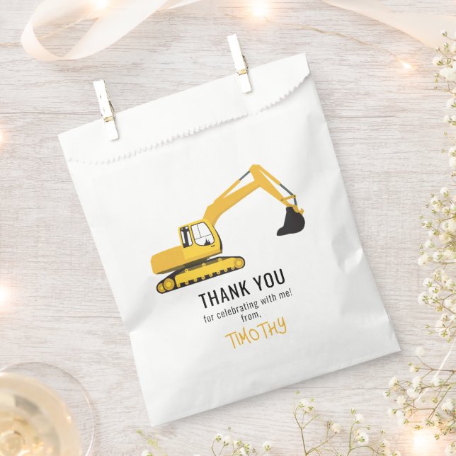Excavator Construction Trucks Birthday Party Favou Favour Bag (Clipped)