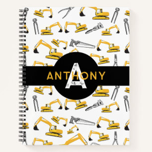 Excavator Construction Trucks Tools Monogram Notebook