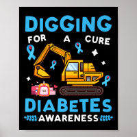 Excavator Digging For A Cure Diabetes Awareness Su