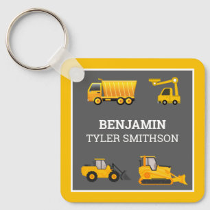 Excavator Dump Truck Construction Kids Name Keychain