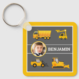 Excavator Dump Truck Construction Photo Kids Name Keychain