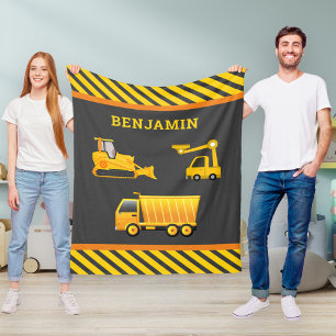 Excavator Dump Truck Construction Theme Kids Room Fleece Blanket