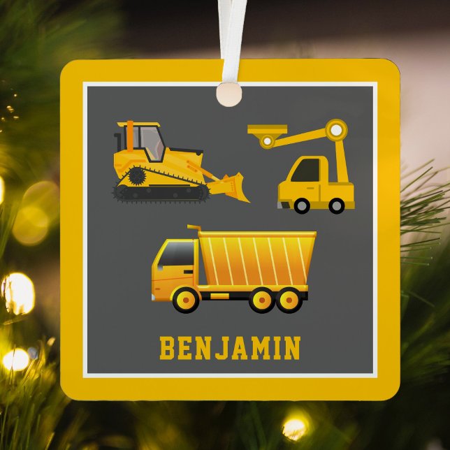 Excavator Dump Truck Construction Theme Kids Room Metal Ornament (Creator Uploaded)