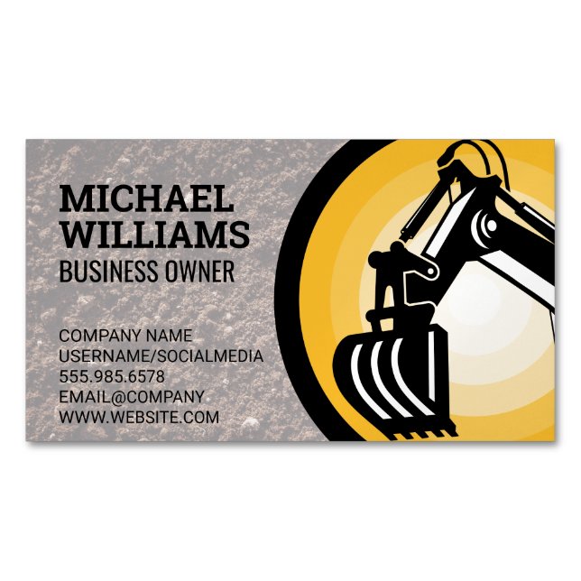 Excavator | Earth Mover Logo Magnetic Business Card (Front)