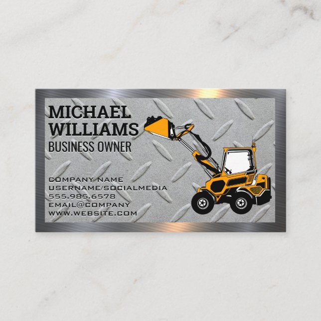 Excavator | Earth Mover | Metal Steel Business Card (Front)