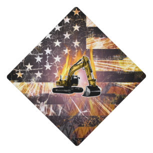 Excavator Flag Sparks Graduation Cap Topper
