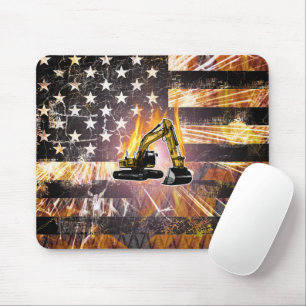 Excavator Flag Sparks Mouse Pad