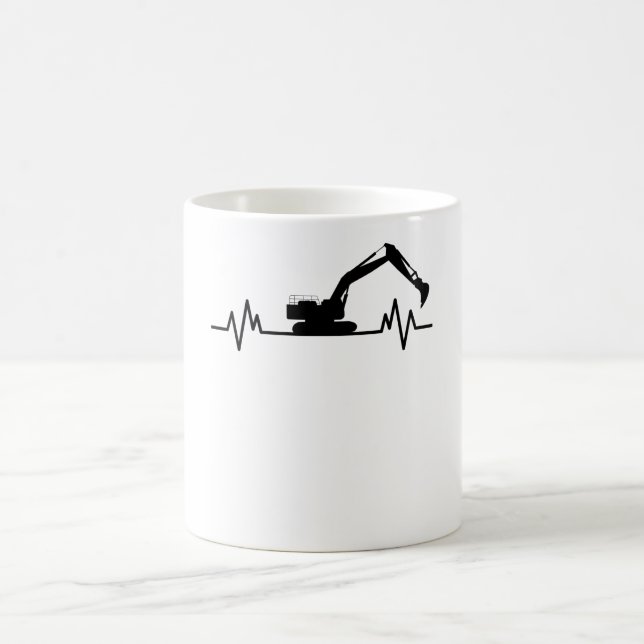 Excavator Heartbeat Motif Construction Worker Gift Coffee Mug (Center)