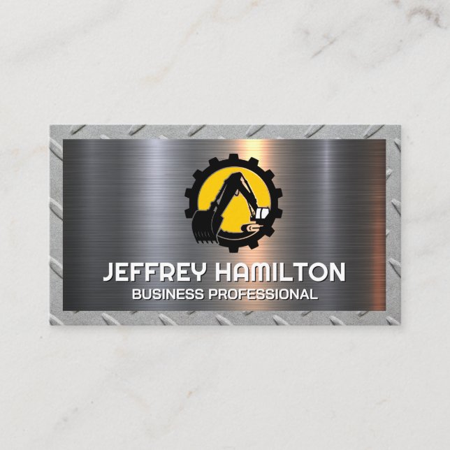 Excavator Heavy Machinery | Metal Business Card (Front)