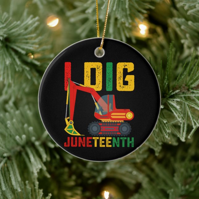 Excavator I Dig Juneteenth Kids Ceramic Ornament (Tree)