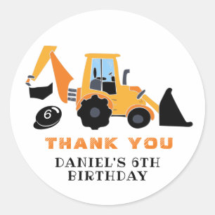 Excavator Kids Birthday Party Construction Builder Classic Round Sticker