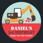 Excavator Kids Builder Birthday Party Sticker<br><div class="desc">Construction excavator cartoon for kids birthday party. Suitable for boys who loves truck,  bulldozer,  excavator,  crane and more big transports. Cute stickers for children birthday party favour or bridal shower. Customize the wording for any occasion with children.</div>