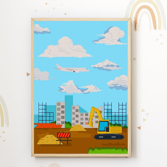 Excavator Kids Room Poster Construction Site Print (Creator Uploaded)