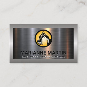 Excavator Logo   Metal Aluminum Silver Brushed Business Card