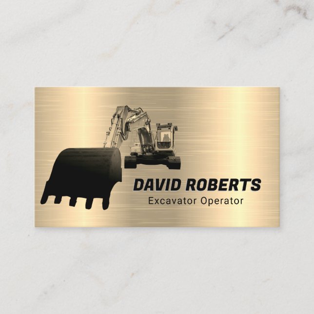 Excavator Operator Gold Construction Contractor  Business Card (Front)