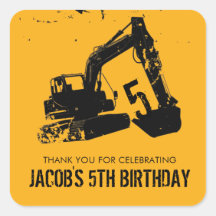Excavator Party Favour Label