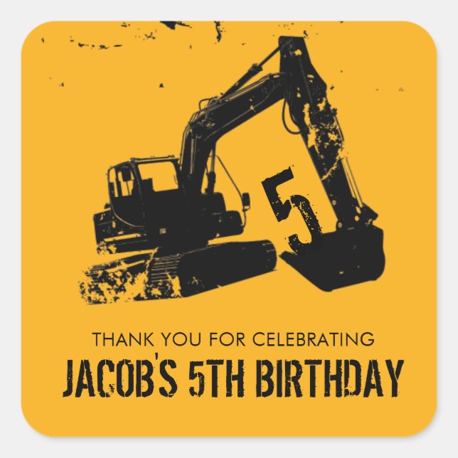 Excavator Party Favour Label (Front)