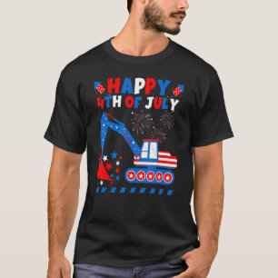 Excavator Patriotic With American Flag Happy 4th O T-Shirt
