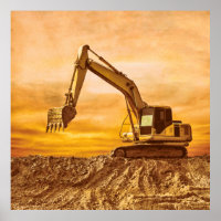 Excavator Poster – Heavy Equipment at Sunset