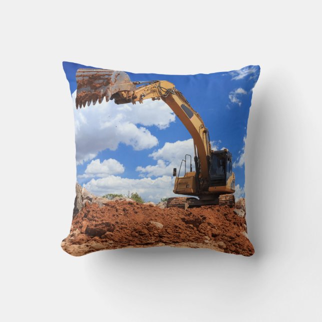 Excavator Tractor at Work Throw Pillow (Front)