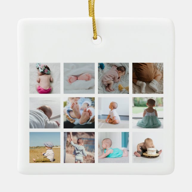 Excavator Truck Baby First Year Photo Collage Ceramic Ornament (Front)