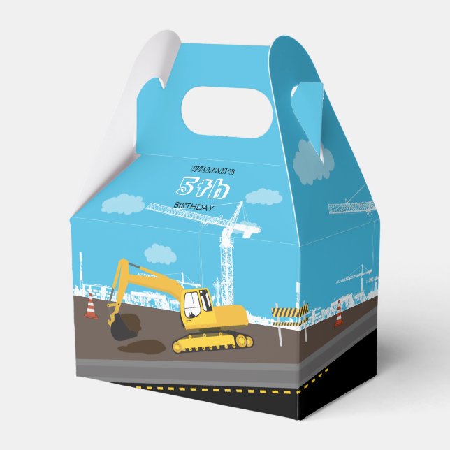 Excavator Truck Construction Trucks Birthday Party Favor Box (Front Side)