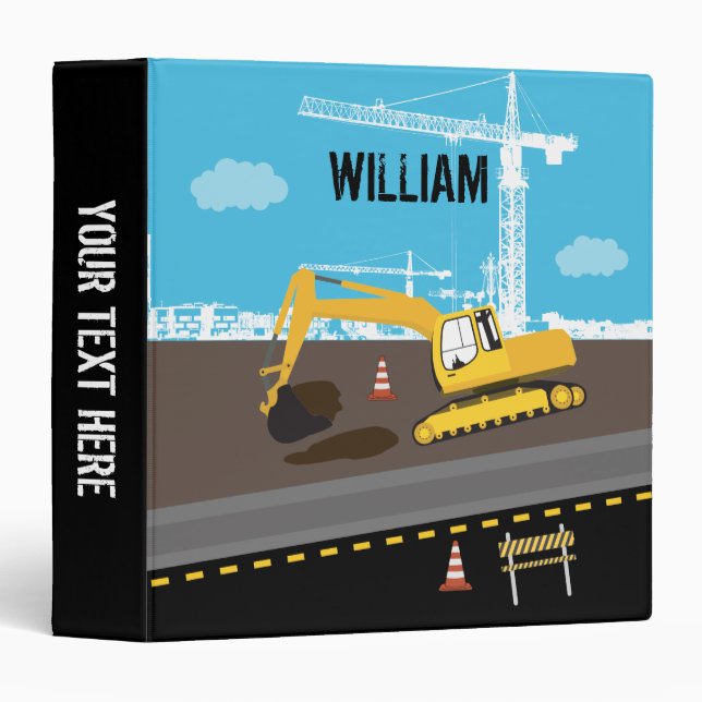 Excavator Truck Construction Trucks Site Kids Binder (Front/Spine)