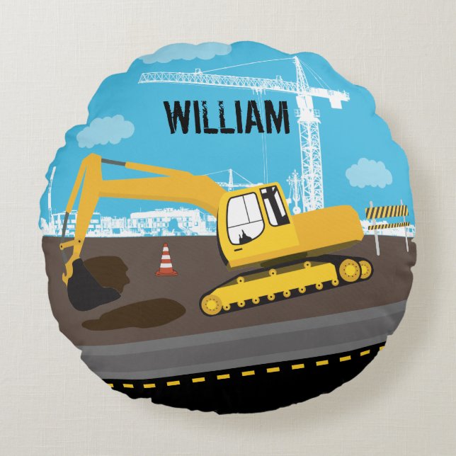 Excavator Truck Construction Trucks Site  Round Pillow (Front)