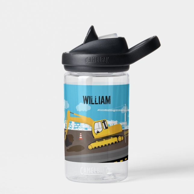 Excavator Truck Construction Trucks Site   Water Bottle (Left)