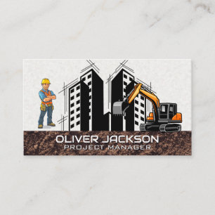 Excavator Vehicle   Construction Worker  Business Card