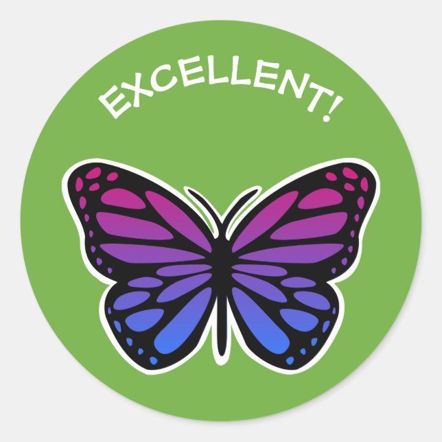 Excellent butterfly teachers green praise classic round sticker (Front)