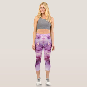Excellent Colour Print Made Of Purple Marble Capri Leggings