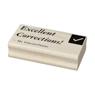 "Excellent Corrections!" + Custom Teacher Name Rubber Stamp